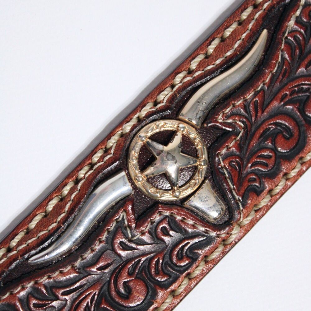 NWT Justin Texas Longhorn Brown Leather Western Belt Men Size 36 (44" x 1.5") - Picture 9 of 14